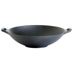 Gusseisen-Wok mit zwei Griffen, rund, schwarz, 37 cm (mit Griffen Ø 44 cm)