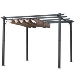 Pergola Pavillon Terrassenüberdachung mit Schiebedach Garten Alu Kohlegrau+Kaffeebraun 3x3x2,23 m