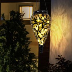 Globo - Solarlampen für Außen hängend Gartendeko für draußen Hängeleuchte Balkon antik, Akku IP44 Wetterfest, Metall schwarz amber, 15x led 3200K,