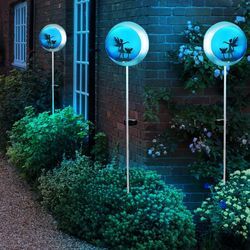 Solarleuchte Erdspieß Gartenstecker Fee Solar Außenleuchte Stecklampe Mond, blau silber, LED warmweiß, LxBxH 16x5x90 cm, 3er Set