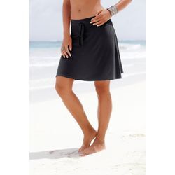 Jerseyrock BEACHTIME, Damen, Gr. 34, schwarz, Jersey, Obermaterial: 95% Viskose, 5% Elasthan, unifarben, casual, figurumspielend kniefrei, Röcke, knielang, Strandrock mit elastischem Smokeinsatz