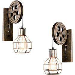 2er Wandleuchte Innen, Vintage Wandlampe mit Eisen Käfig, Wall Beleutung im Stil Industrial für Wohnzimmer Schlafzimmer - Bronze