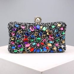 Damen-Abendtasche mit Strasssteinen, mehrfarbig, glitzernde Kristall-Clutch, für Braut, Party, Hochzeit, Cocktail-Handtasche - Shining House