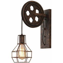 Axhup - Wandleuchte Innen, Kreativ Flaschenzug Wandlampe, Vintage Industri Wandlampe mit Metallkäfig für Wohnzimmer Schlafzimmer Rost