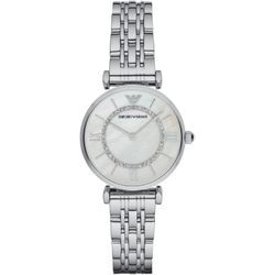 Quarzuhr EMPORIO ARMANI "AR1908", silber (silberfarben), Armbanduhren, Damen, Armbanduhr, Damenuhr, Perlmutt-Zifferblatt, Edelstahlarmband