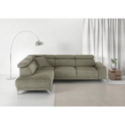 Ecksofa 3C CANDY "Greve Sofa immer mit manuelle Kopfteilverstellungen, modern, elegant", grau (anthrazit), B:249cm H:79cm T:209cm, 100% Leder, Sofas, wahlweise motorischer Sitzvorzug, bequem und zeitlos, L-Form