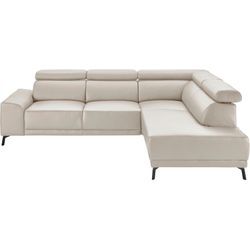 Ecksofa 3C CANDY "Greve modern und bequem, inkl. manueller Kopfteilverstellung, L-Form", weiß, B:249cm H:79cm T:209cm, 100% Leder, Sofas, wahlweise mit motorischem Sitzvorzug