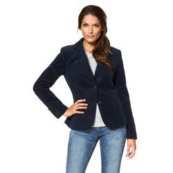 Jackenblazer ANISTON CASUAL, Damen, Gr. 34, blau (marine), Web, Cord, Obermaterial: 97% Baumwolle, 3% Elasthan. Futter: 100% Polyester, unifarben, casual, figurbetont hüftlang, Blazer, mit Stoff-Einfassungen und Ärmelpatches