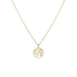 Kette mit Anhänger PURELEI "Schmuck Geschenk Worldmap, Welt-Motiv, Necklace-WorldMap", gold (gelbgoldfarben), Halsketten, Damen, Edelstahl, L: 45cm, Edelstahl