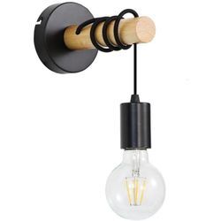 Longziming - Wandleuchte aus Holz im Vintage-Stil, industrielle Retro-Wandleuchte, hängende Wandlampe mit rundem Sockel aus Metall, schwarze