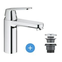 Grohe - Eurosmart Cosmopolitan M-Size Waschbeckenmischer-Set + Klick-Klack Ablaufgarnitur für Waschbecken mit Überlauf (23327000-C