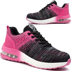 Ugreat - Sicherheitsschuhe für Herren und Damen, leichter Sicherheits-Sneaker, atmungsaktiv, bequem, Arbeitsschuh mit Stahlkappe, Schwarz-Rosa, Größe