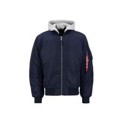 Bomberjacke ALPHA INDUSTRIES "Alpha Industries Men - Bomber Jackets MA-1 Zip Hood Back EMB", Herren, Gr. M, blau (ultra navy), Obermaterial/Futter: 100% Nylon, Kapuze: 75%, 25% Polyester, Füllung: 100% Polyester, Jacken