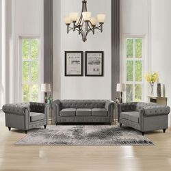 Sofa-Set 3tlg. gepolsteter 3-2-1 Sitzer HSP106-DGR grau Samtstoff