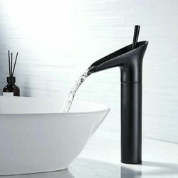 Ontway - Schwarzer Badezimmer-Wasserhahn, Wasserfall-Wasserhahn, schwarzer Waschtischmischer, Retro-Einhebel-Waschtisch-Wasserhahn,