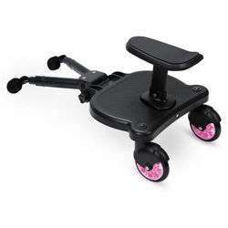 Buggy Board mit Sitz Kiddy Board Trittbrett Universal Stehbrett 360°Zweirad Design Kinderwagen Zubehör Hilfspedal Rosa - Vingo