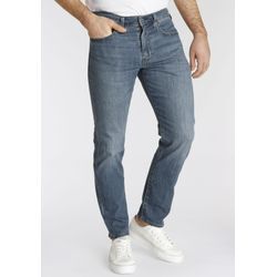 Tapered-fit-Jeans LEVI'S "502 TAPER" Gr. 33, Länge 32, blau (medium indigo worn in), Herren, Obermaterial: 79% Baumwolle, 19% Polyester, 2% Elasthan, Jeans in elegantem, modernem Stil