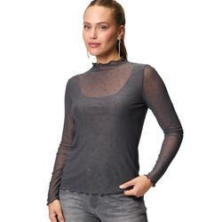 Kurzarmshirt ZERO "zero Shirt transparent mit Glitzersteinen" Gr. 34, grauschwarz, Damen, Obermaterial: 95% Polyester, 5% Elastan. Ärmelfutter: ohne Futter., transparent, Shirts, Ziersteine