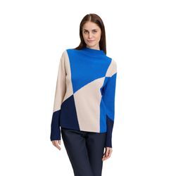 Strickpullover BETTY BARCLAY "Betty Barclay Feinstrickpullover mit Intarsie" Gr. 36, patch blau, nature, Damen, Obermaterial: 50% Baumwolle, 50% Polyacryl., Pullover, Color Blocking