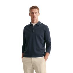 Polokragenpullover MARC O'POLO, Herren, Gr. L, blau (schwarz navy), Feinstrick, Obermaterial: 100% Baumwolle, casual, regular fit normal, Langarm Bündchen, Pullover, elegante, dicht gestrickte Milano-Struktur