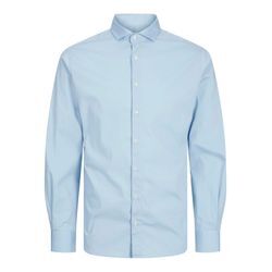 Langarmhemd JACK & JONES JUNIOR "JJEAXEL STRETCH SHIRT LS NOOS JNR" Gr. 128, N-Gr, blau (cashmere blau), Jungen, Obermaterial: 97% Baumwolle, 3% Elasthan, unifarben, Hemden