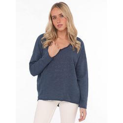 Sweatshirt ZWILLINGSHERZ "Sweatshirt BW "Positive Mind"", Damen, Gr. SM (S/M), blau (marine), Obermaterial: 70% Baumwolle, 30% Polyester, modisch, normal, V-Ausschnitt, Sweatshirts, Sweatshirt im Used-Look mit V-Ausschnitt und Stempeldruck