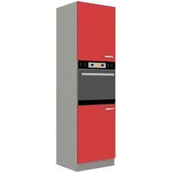 Küchen Hochschrank 60 Glanz Rot + Grau Küchenzeile Küchenblock Küche Rose Bianca