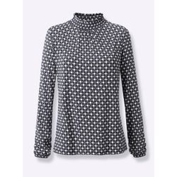 Langarmshirt INSPIRATIONEN "Stehkragen-Shirt" Gr. 48, schwarz (schwarz, ecru, bedruckt), Damen, 95% Viskose, 5% Elasthan, gemustert, bedruckt, mehrfarbig, Shirts