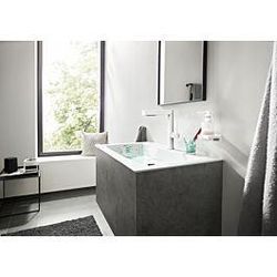 Hansgrohe Finoris 160 3-Loch-Waschtischarmatur 76034700 mit Push-Open Ablaufgarnitur, mattweiß