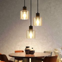 GBLY Pendelleuchte Esstisch Hängelampe Vintage 3 Flammig Esstischlampe Hängend E27 Hängeleuchte Metall Schwarz Esszimmerlampe Retro Industrial