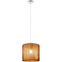 PACO HOME Pendelleuchte "Hugo Ramira", weiß, Ø 33cm H: 30cm, Lampen, Wohnzimmer Esszimmer Rattan Optik Boho Schirm Papier E27 Modern