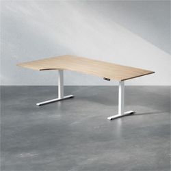 Brizley of Scandinavia Höhenverstellbarer Schreibtisch mit geschwungener Platte - Premium, Größe 200x120 cm, Tischplatte Eiche, Stativ Weiß