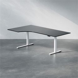 Brizley of Scandinavia Höhenverstellbarer Schreibtisch mit geschwungener Platte - Premium, Größe 200x120 cm, Tischplatte Schwarz, Stativ Weiß