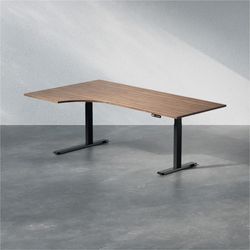 Brizley of Scandinavia Höhenverstellbarer Schreibtisch mit geschwungener Platte - Premium, Größe 200x120 cm, Tischplatte Walnuss, Stativ Schwarz