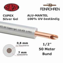 Zetaesse Kupferrohr Cupex Silver Gel Alu-Mantel 100% UV-beständig 1/2"" x 0,8 mm, 7 mm Iso., 50m Rolle