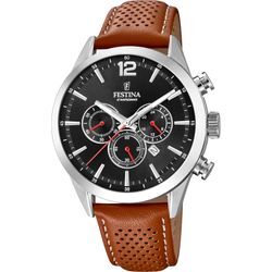 Chronograph FESTINA "Timeless Chronograph, F20542/6", braun, Armbanduhren, Herren, Armbanduhr, Quarzuhr, Herrenuhr, Stoppfunktion, Lederarmband