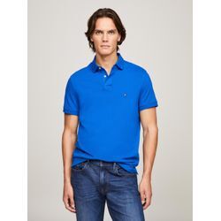 Poloshirt TOMMY HILFIGER "1985 REGULAR POLO", Herren, Gr. M, blau (ultra blau), Jersey, Obermaterial: 96% Baumwolle, 4% Elasthan, unifarben, bestickt, sportlich, normal hüftbedeckend, hoch geschlossener Ausschnitt, Shirts, mit Tommy Hilfiger Kontraststreifen innen am Kragen