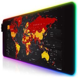 Titanwolf RGB Gaming Mauspad, Mousepad XL 800 x 300mm verbessert Präzision & Geschwindigkeit, Weltkarte rot