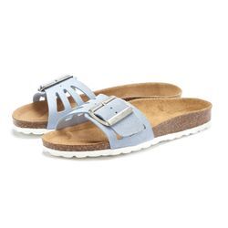 Pantolette ELBSAND, Damen, Gr. 37, blau (hellblau), Obermaterial: 100% Rindsleder. Decksohle: 100% Rindsleder. Laufsohle: 100% Synthetik, unifarben, casual, Schuhe, Mule, Sandale, offener Schuh, hochwertiges Leder, weiches Korkfußbett