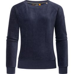 Sweater RAGWEAR "Johanka Velvet", Damen, Gr. L (40), blau (navy), Obermaterial: 62% Baumwolle, 35% Polyester, 3% Elasthan, casual, figurumspielend hüftbedeckend, Rundhals, Langarm eng Rippbündchen, Sweatshirts, Stylischer Damen Pullover in Cord-Optik