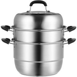 Mophorn - 3-stufiger Dampftopf, 11 Zoll/28 cm, 8,5 qt Edelstahl-Kochset für Gas- und Elektroherde, inkl. Gemüsedämpfer und 2 Dampfschalen