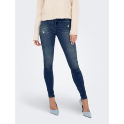 Skinny-fit-Jeans ONLY "ONLROSE HW SKINNY DNM GUA NOOS" Gr. XL (42), Länge 34, blau (medium blau denim), Damen, Obermaterial: 56% Baumwolle, 39% Polyester, 3% Viskose, 2% Elasthan, unifarben, Jeans