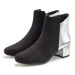 Stiefelette LASCANA Gr. 35, schwarz (schwarz, silber), Damen, Obermaterial: 80% Textilmaterial, 20% Lederimitat. Futter: 100% Decksohle: Laufsohle: Synthetik, mehrfarbig, metallic, Schuhe, mit komfortablem Blockabsatz, Stiefel, Boots VEGAN