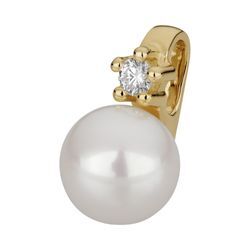 Ketten-Anhänger OROLINO "585 Gold mit Brillant 0,03ct. + Perle weiß 5,5-6mm", gelb (gelb, weiß), Schmuckanhänger, Damen, ONE-SIZE, 0,03 ct SI = kleine Einschlüsse, Gold, 0,6 g