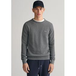 Rundhalspullover GANT "COTTON PIQUE C-NECK", Herren, Gr. XL, grau (dunkelgrau melange), Strick, Obermaterial: 100% Baumwolle, meliert, casual, regular fit hüftlang, Rundhals, Pullover, mit Logostickerei auf der Brust