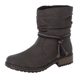 Winterstiefelette RIEKER Gr. 39, grau (anthrazit), Damen, Lederimitat, Schuhe Bikerboots Boots, mit Zierbänder am slouchy Schaft, Topseller