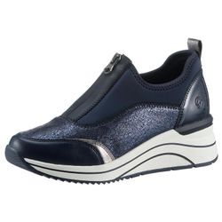 Slip-On Sneaker REMONTE "Liz Hurley-Collection" Gr. 36, silber (navy, silberfarben), Damen, Lederimitat, Textil, Schuhe, Keilsneaker, Slipper, Schlupfschuh, Freizeitschuh, vegan