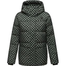 Steppjacke RAGWEAR "Wikesh Print" Gr. 4XL (48), grau (graugrün), Damen, Obermaterial: 100% Polyester, Innenfutter: 100% Polyester, Wattierung: 100% Polyester, Jacken, Wasserdichte Damen Winterjacke mit Hahnentritt-Muster