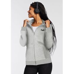 Kapuzensweatshirt PUMA "ESS SMALL LOGO FULL-ZIP HOODIE FL", Damen, Gr. XL, grau (light gray heather), Fleece, Obermaterial: 66% Baumwolle, 34% Polyester, meliert, sportlich, regular fit normal, Langarm, Sweatshirts