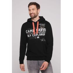 Kapuzensweatshirt CAMP DAVID, Herren, Gr. S, schwarz, Material: 65% Baumwolle, 35% Polyester, bedruckt, casual, lässig geschnitten, Rundhals, Langarm eingesetzt Rippbündchen, Sweatshirts, mit Baumwolle